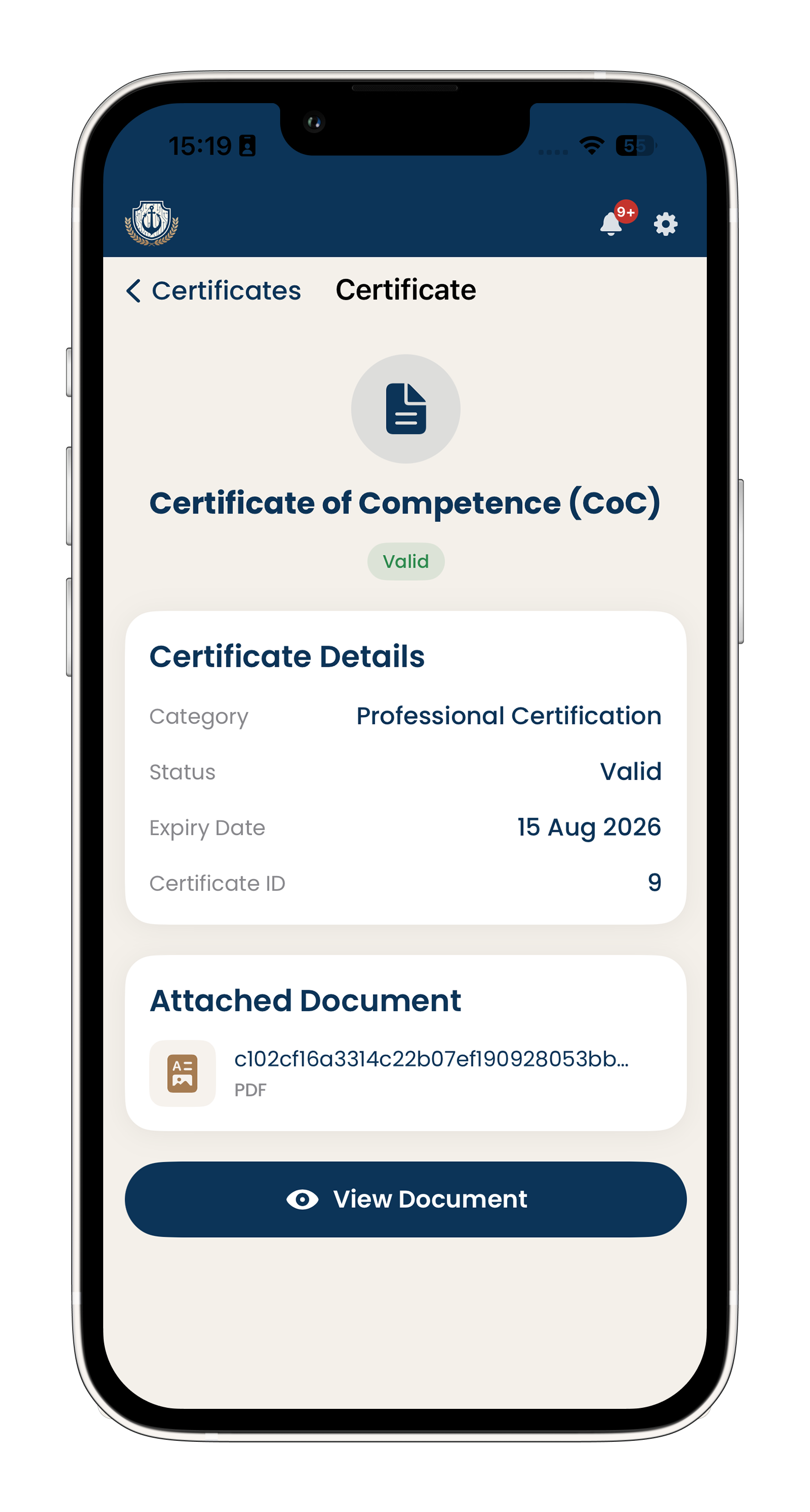 Digital Seafarer Certification screen